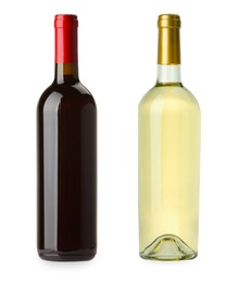 Image of Bottles of white and red wine isolated on white