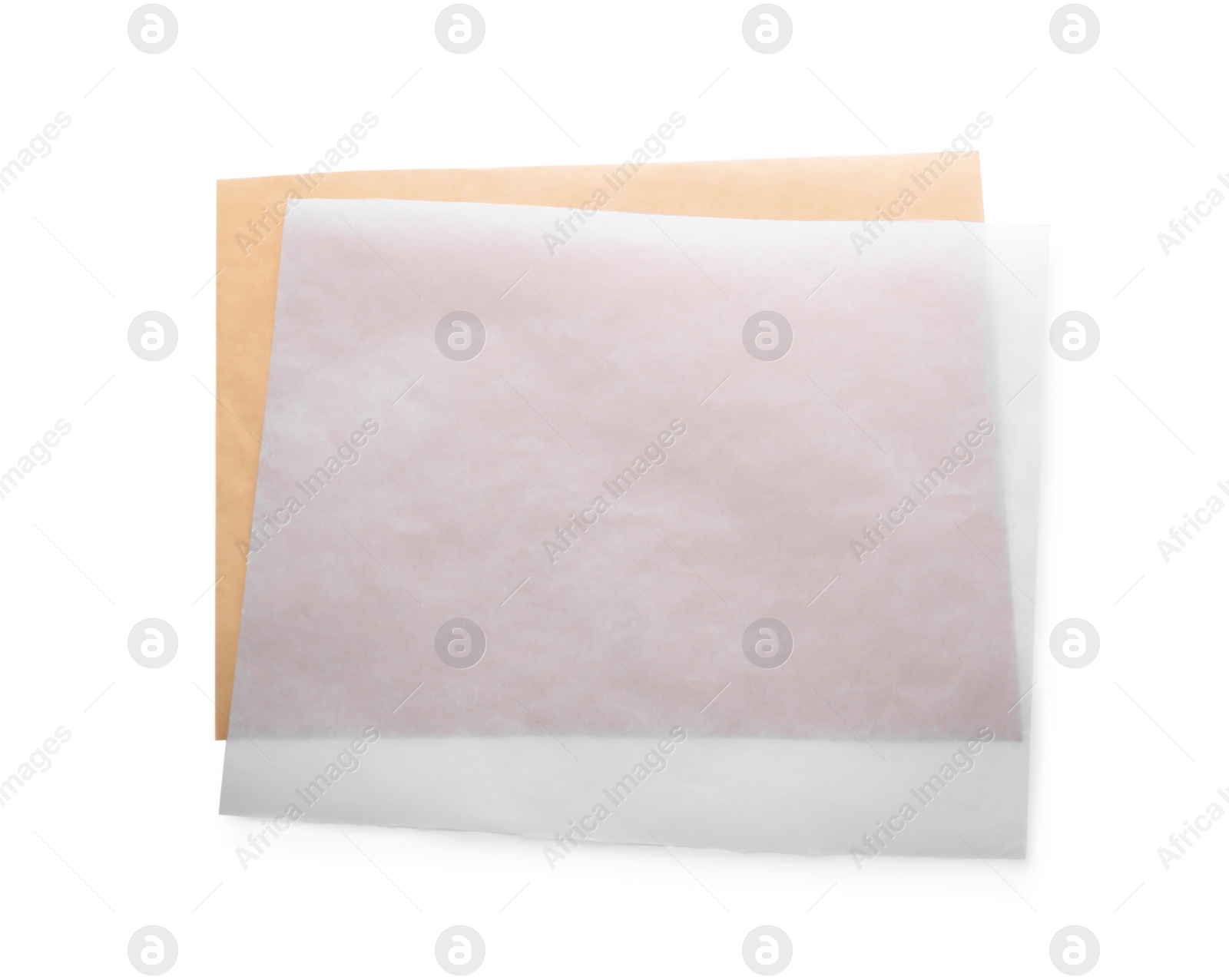 Photo of Sheets of baking paper on white background, top view