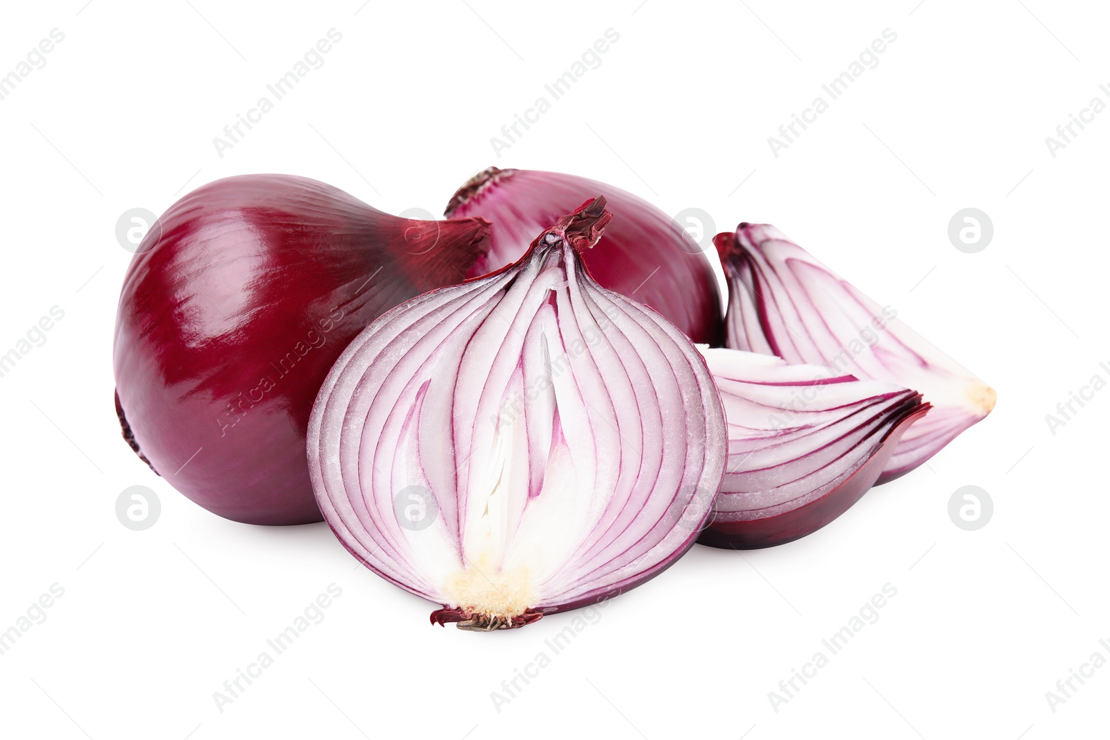 Photo of Ripe fresh red onions isolated on white