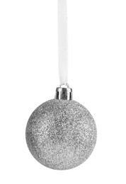 Photo of Beautiful silver Christmas ball isolated on white