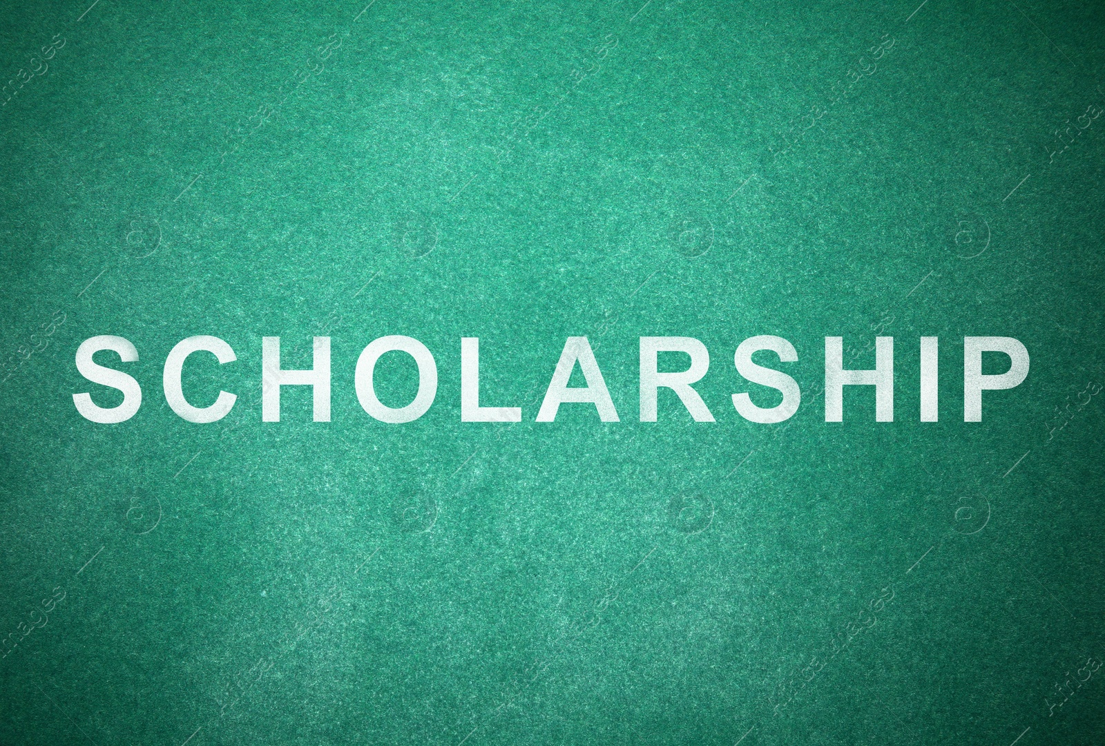 Illustration of Word SCHOLARSHIP written with chalk on green chalkboard