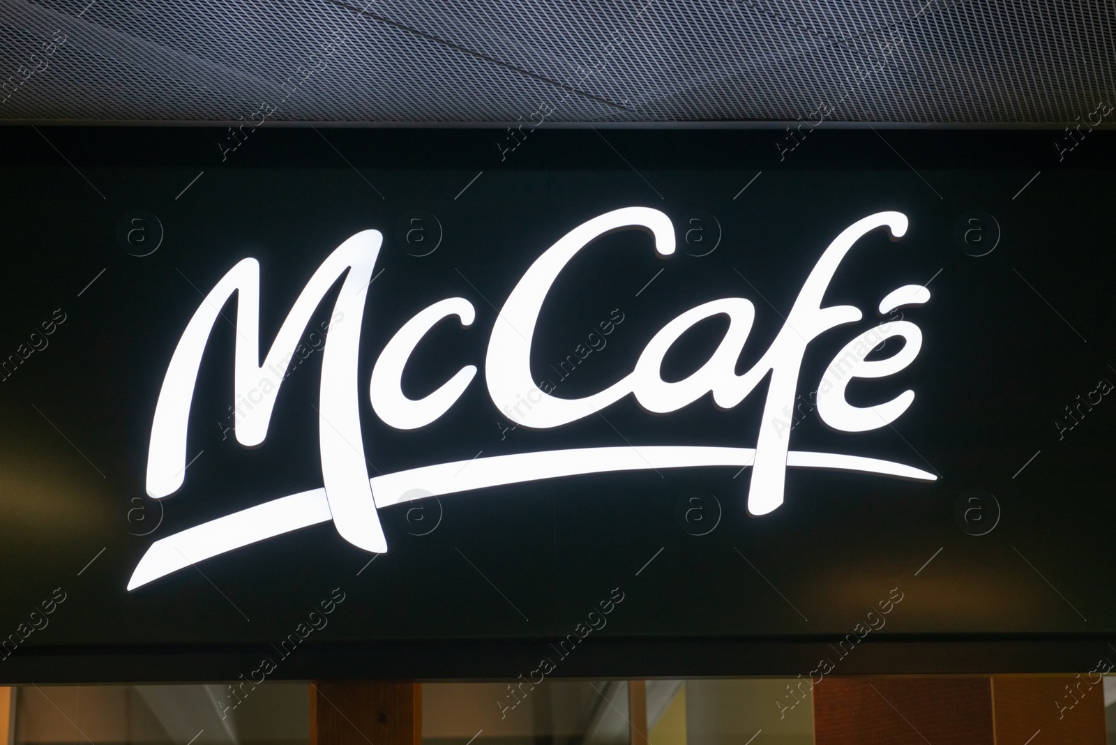 Photo of WARSAW, POLAND - AUGUST 05, 2022: Signboard with McCafe logo