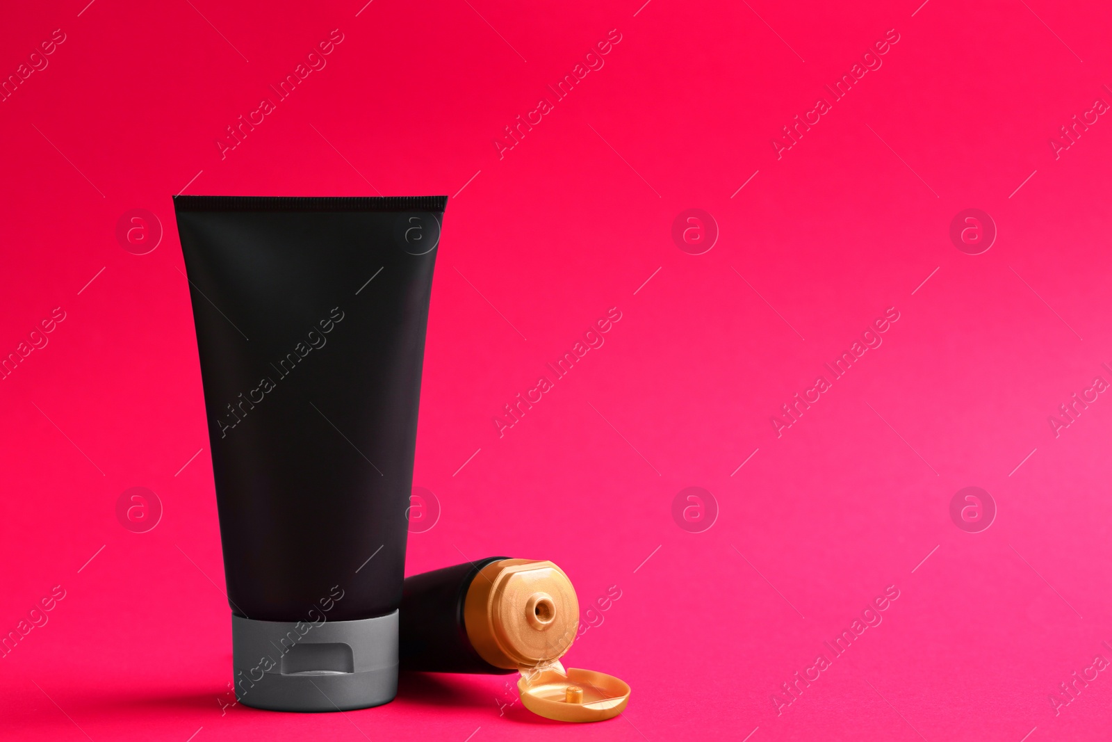 Photo of Set of men's cosmetic on color background. Space for design