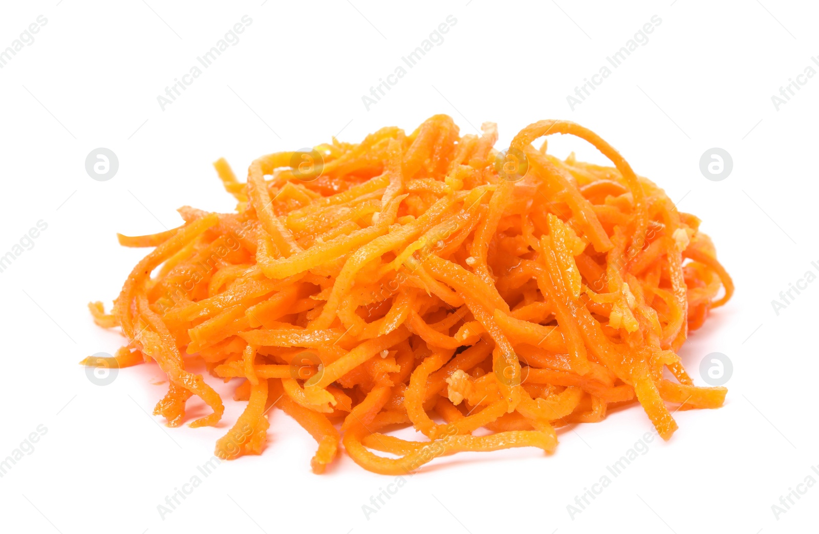 Photo of Delicious Korean carrot salad isolated on white