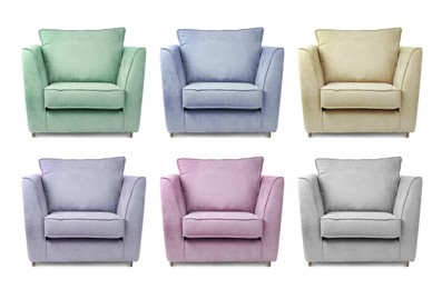 Image of Different colorful armchairs isolated on white, set