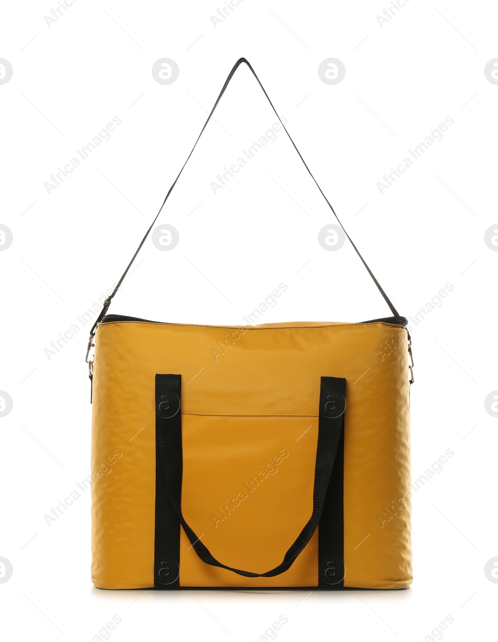 Photo of Modern yellow thermo bag isolated on white