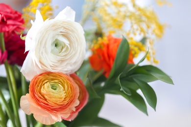 Photo of Beautiful ranunculus flowers, closeup