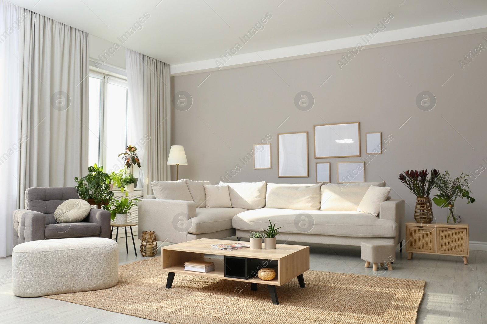 Photo of Beautiful living room interior with comfortable sofa