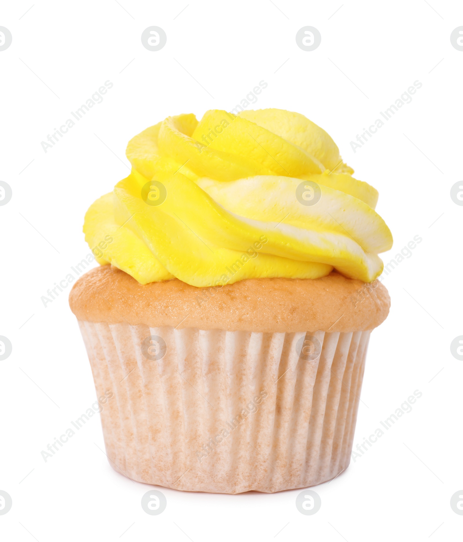 Photo of Delicious cupcake with bright cream isolated on white