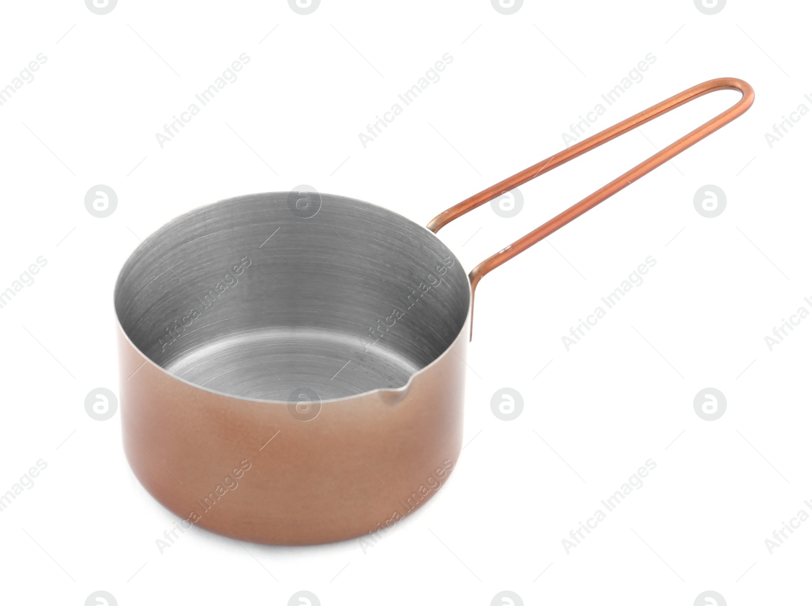 Photo of Empty metal small saucepan isolated on white