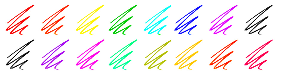 Image of Collage of color drawn pencil scribbles on white background. Banner design