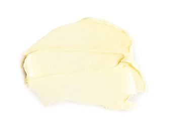 Photo of Tasty butter on white background, top view