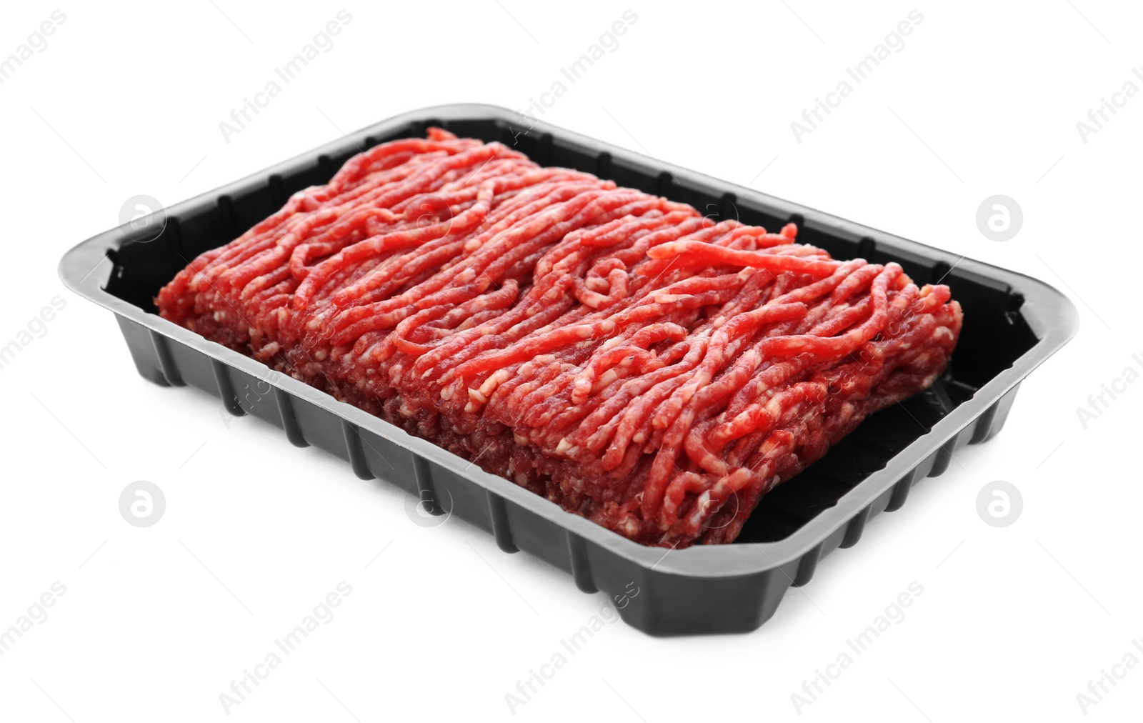 Photo of Fresh raw minced meat on white background