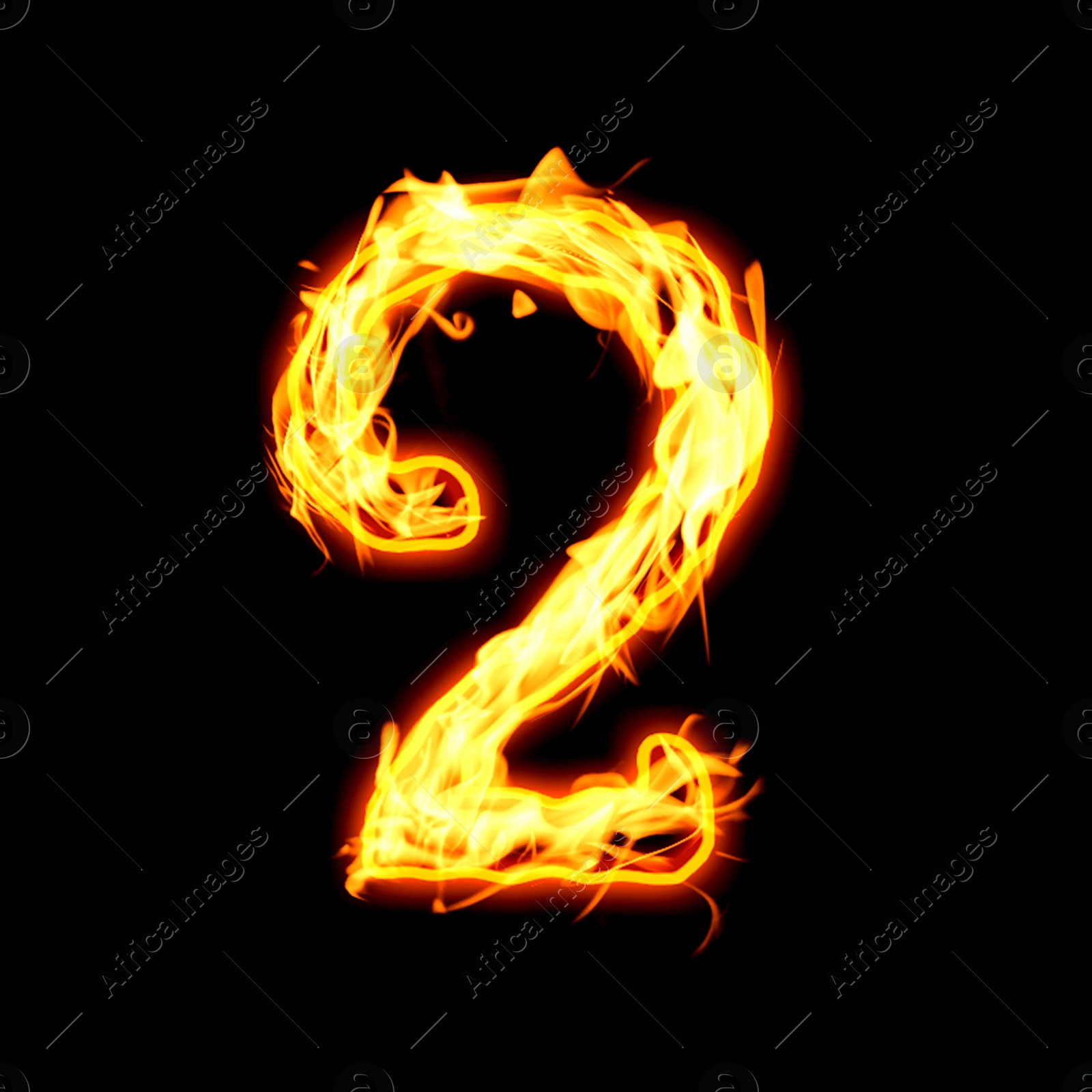 Image of Flaming 2 on black background. Stylized number design