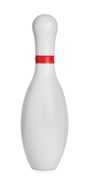 Photo of Bowling pin with red stripe isolated on white