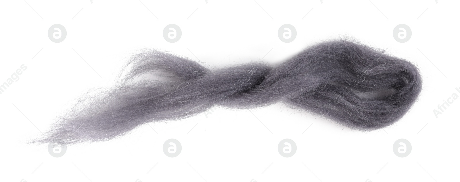 Photo of One grey felting wool isolated on white, top view
