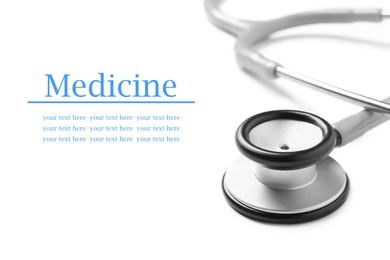 Image of Stethoscope on white background. Space for text