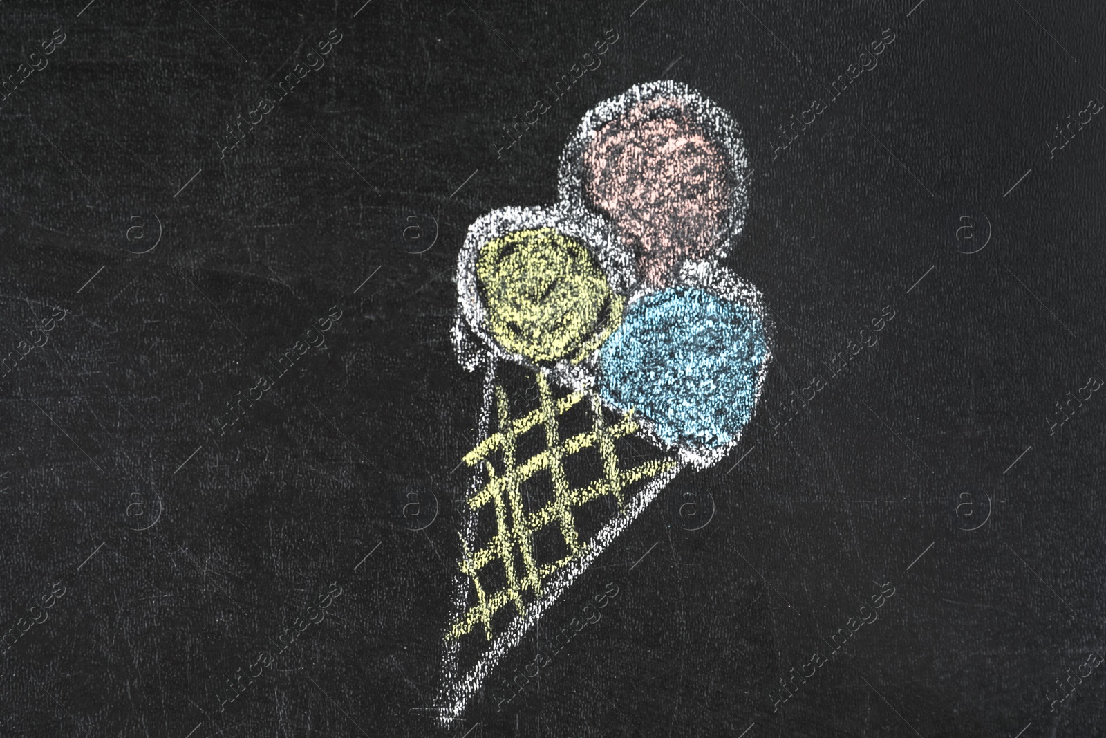 Photo of Drawing of ice cream on chalkboard. Summer holidays