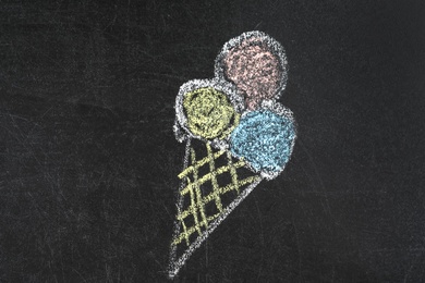 Photo of Drawing of ice cream on chalkboard. Summer holidays