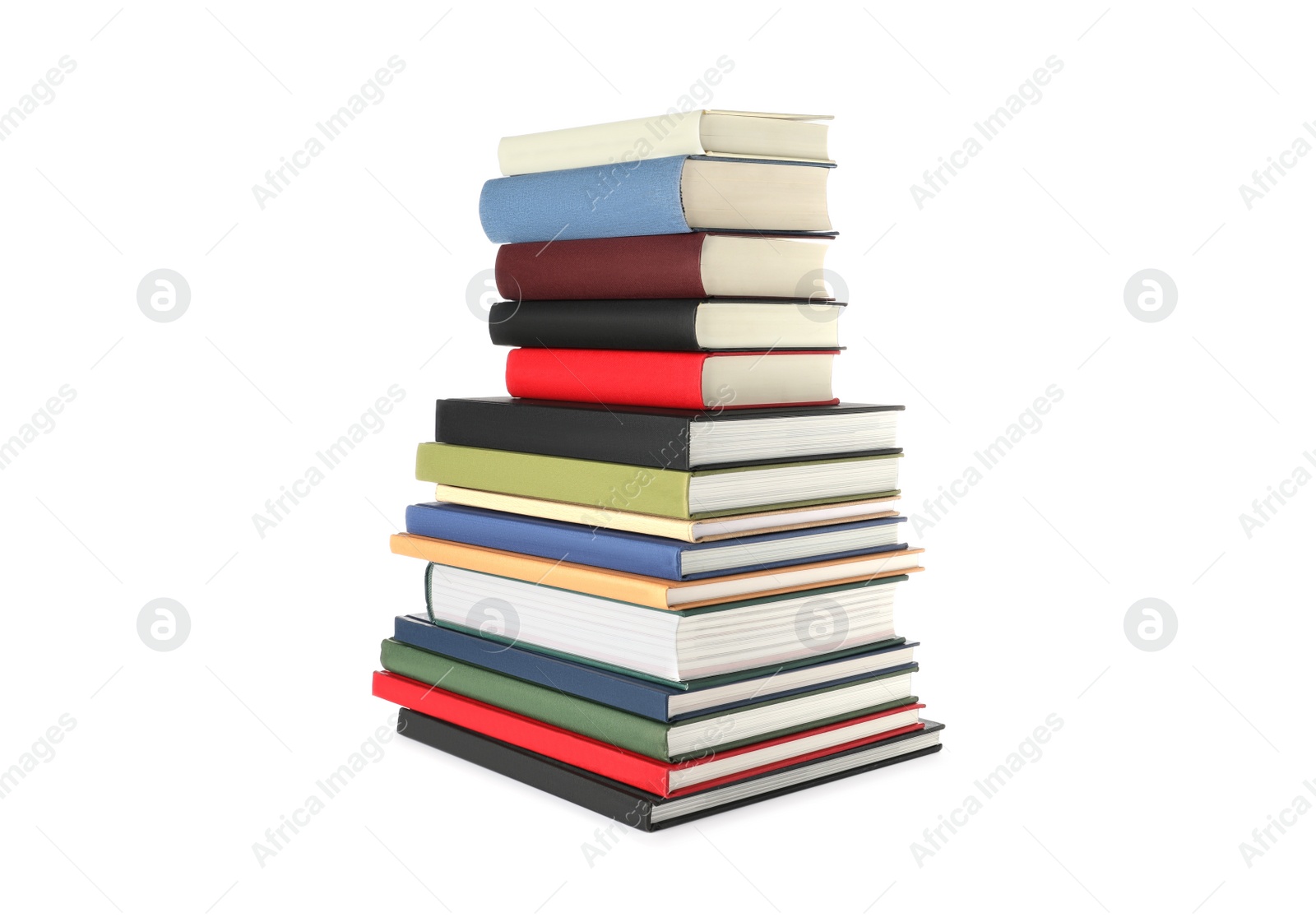 Photo of Stack of hardcover books on white background