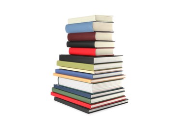 Photo of Stack of hardcover books on white background