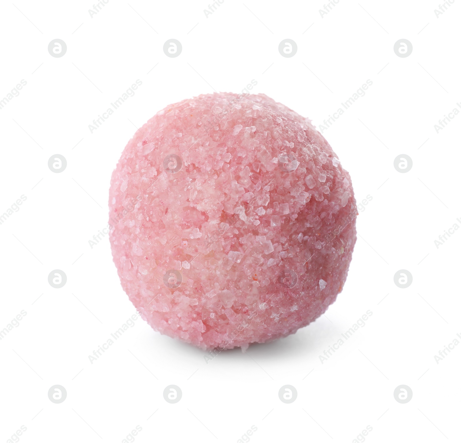 Photo of Pink chocolate candy isolated on white. Fancy confectionery