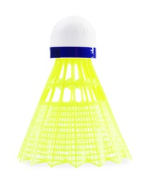 Photo of One yellow badminton shuttlecock isolated on white, Sports equipment