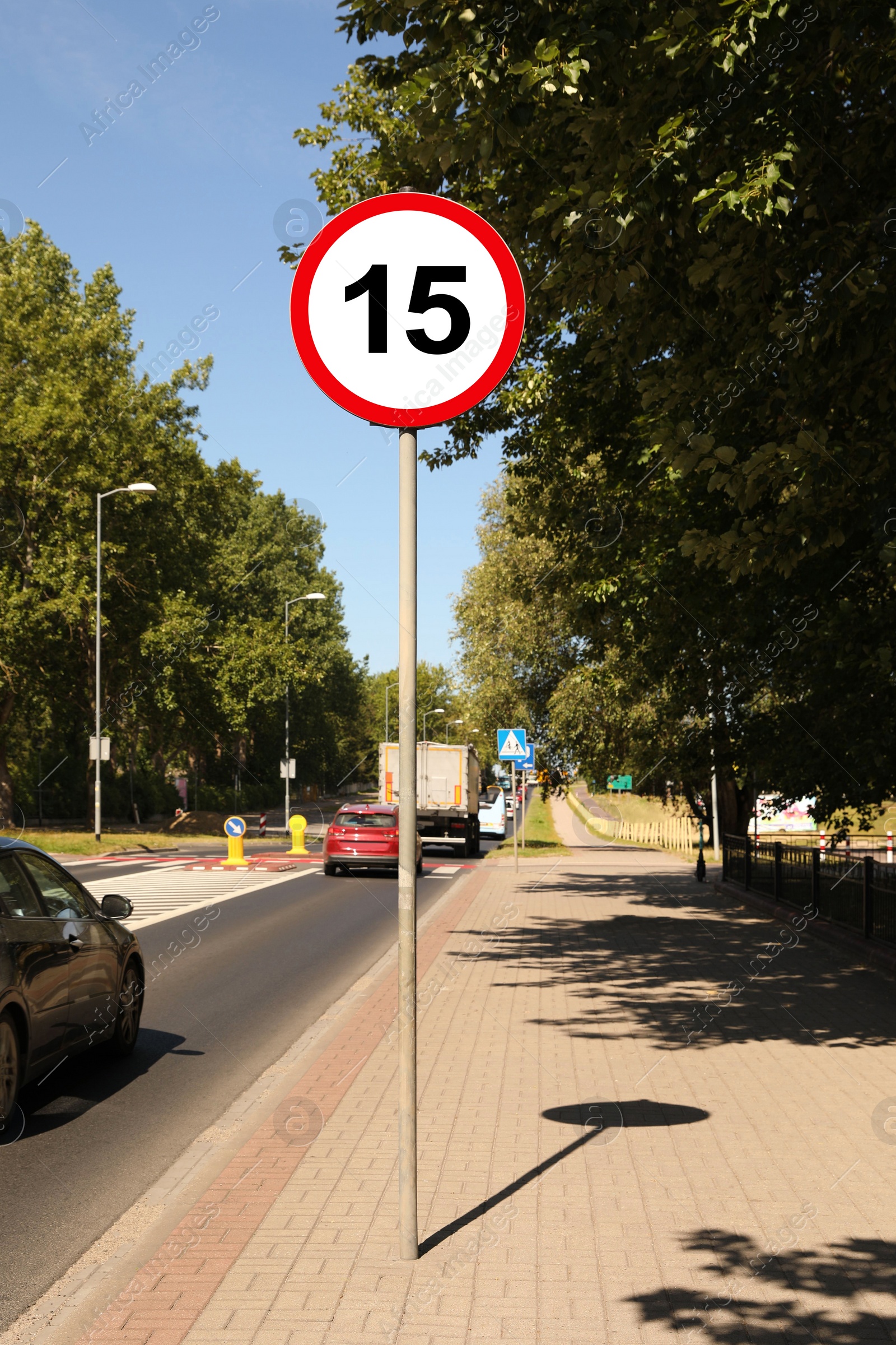 Image of Road sign Maximum speed limit on city street