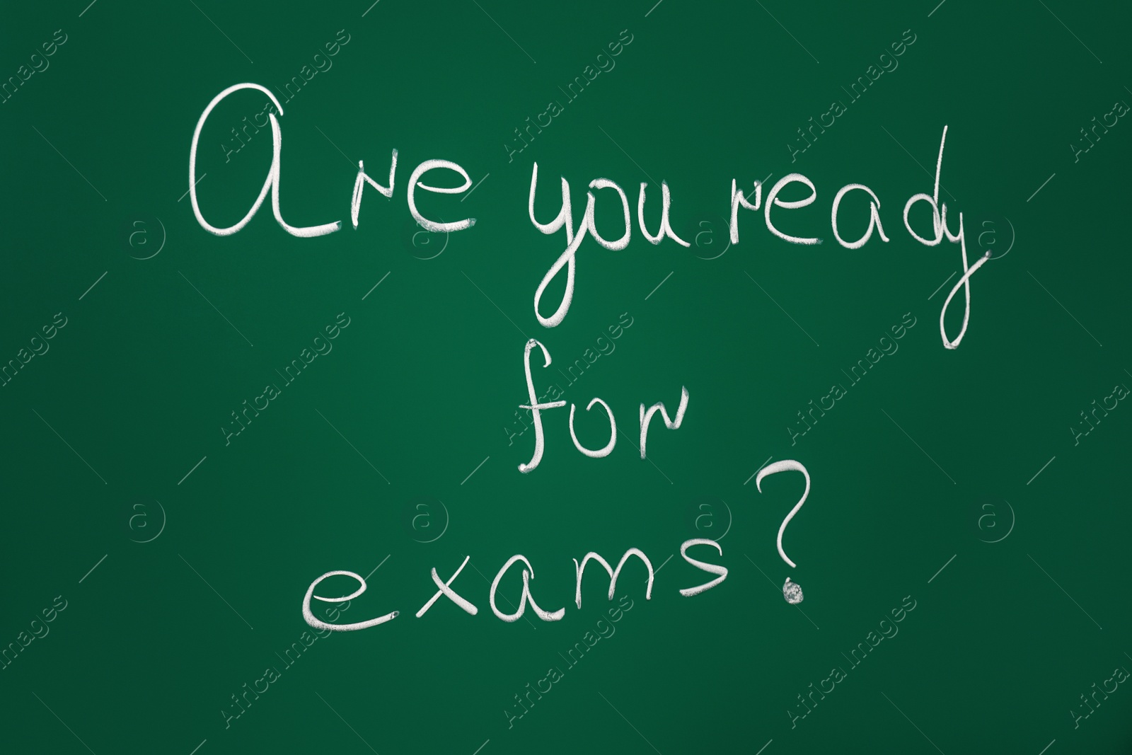 Photo of Green chalkboard with phrase Are You Ready For Exams as background
