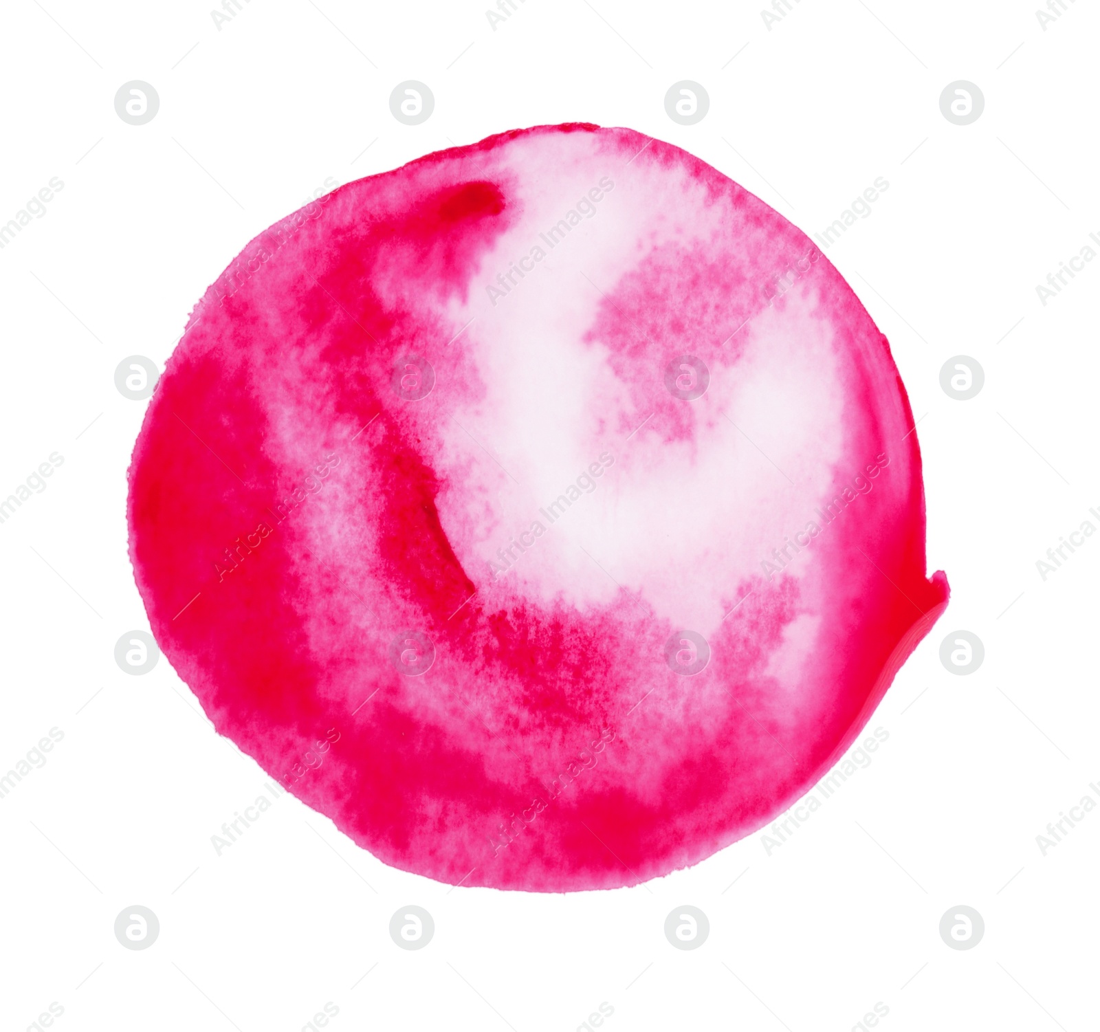 Photo of Blot of pink watercolor paint isolated on white, top view