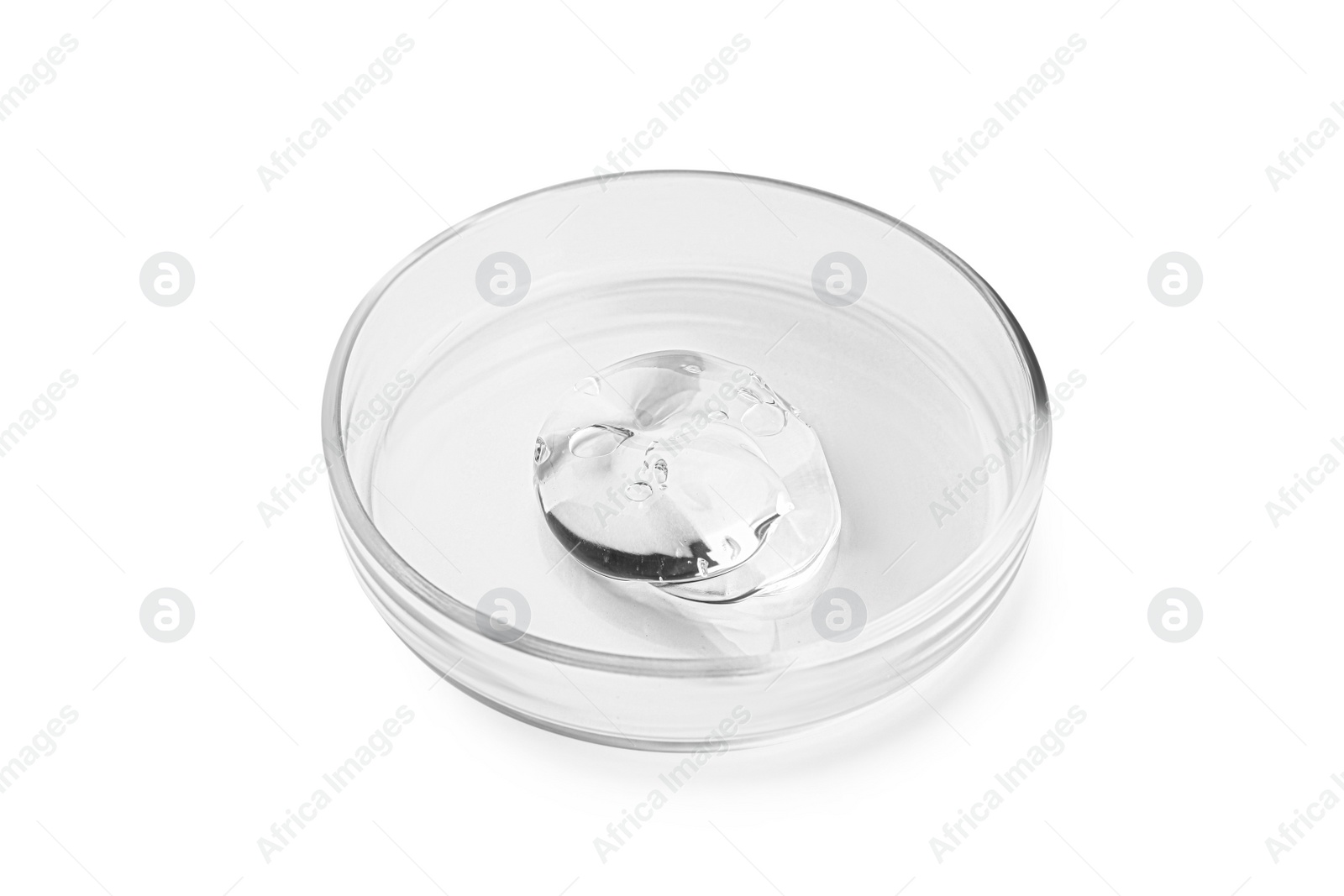 Photo of Petri dish with liquid isolated on white
