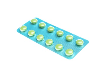 Photo of Pills in blister pack on white background