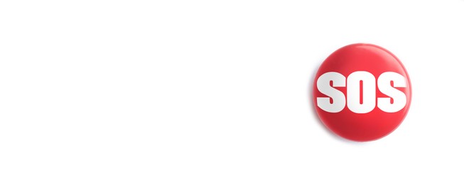 Red SOS button on white background. Banner design with space for text