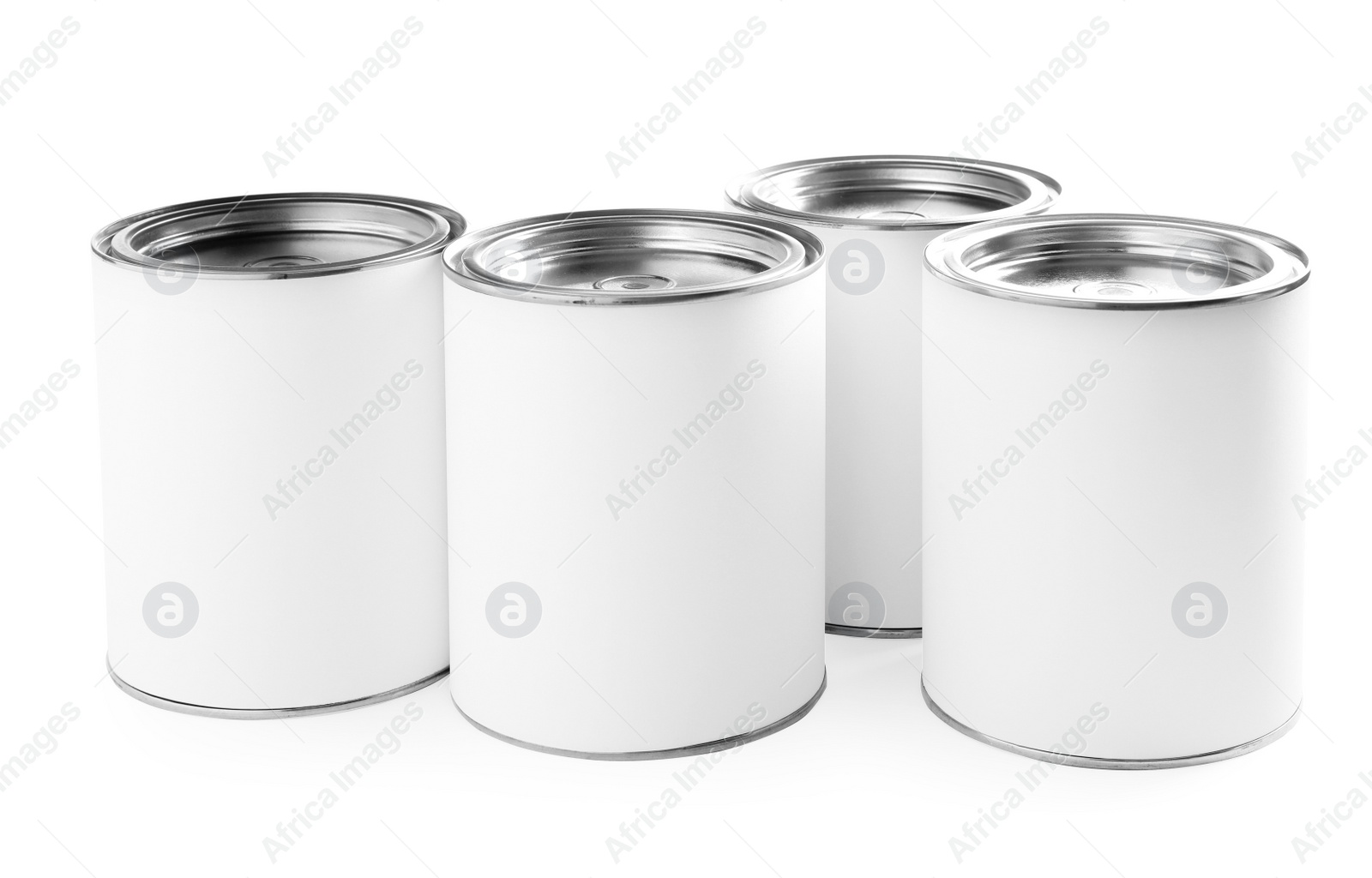 Photo of Closed blank cans of paint isolated on white