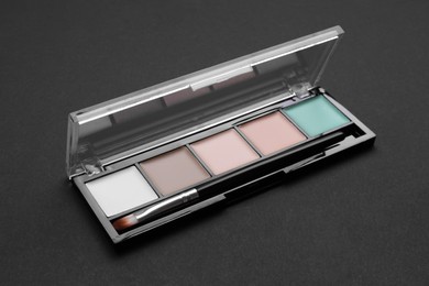 Photo of Contouring palette on black background. Professional cosmetic product