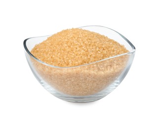 Photo of Brown sugar in glass bowl isolated on white