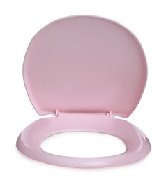 Photo of New pink plastic toilet seat isolated on white