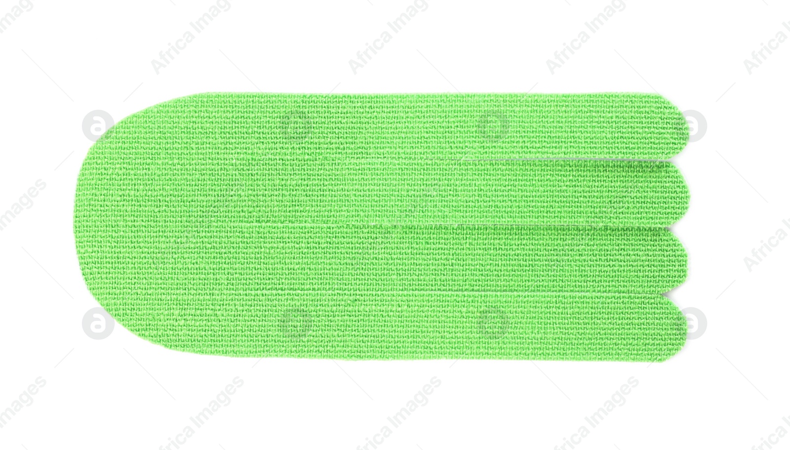 Photo of Green kinesio tape piece on white background, top view