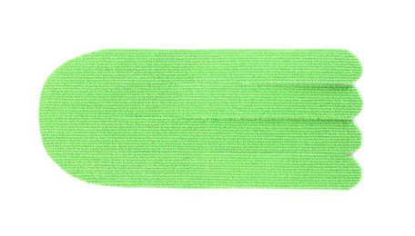 Photo of Green kinesio tape piece on white background, top view