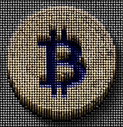 Image of Digital currency security. Golden bitcoin. Pin art board effect