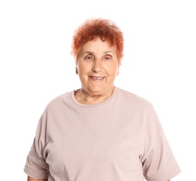 Photo of Portrait of elderly woman on white background
