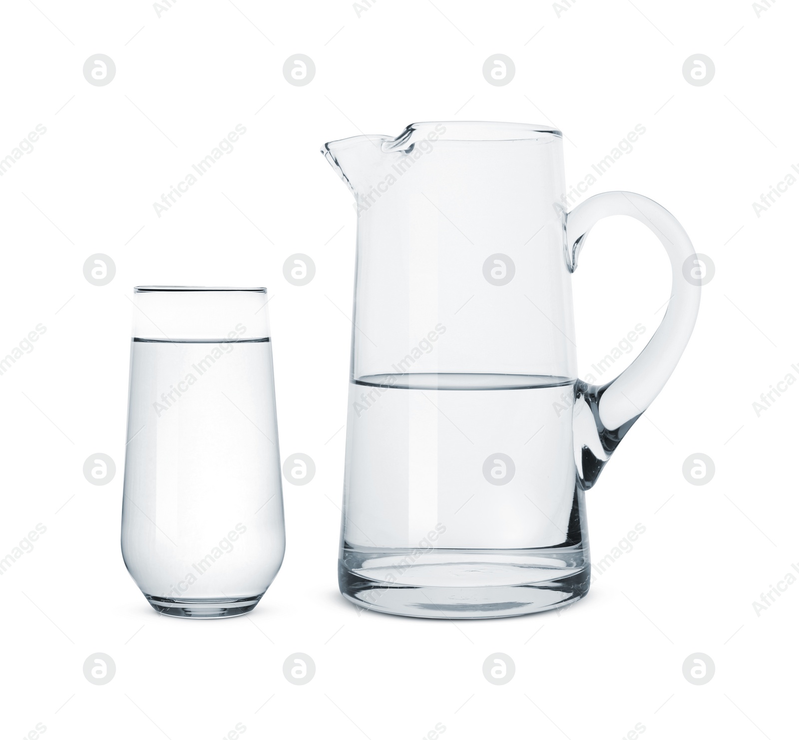 Image of Glass and jug with water isolated on white