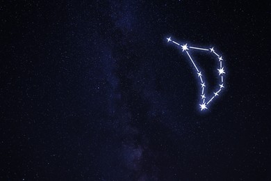 Image of Capricornus (Capricorn) constellation. Stick figure pattern in starry night sky