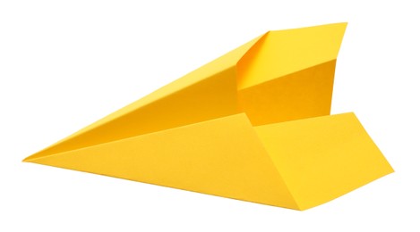 Photo of Handmade yellow paper plane isolated on white