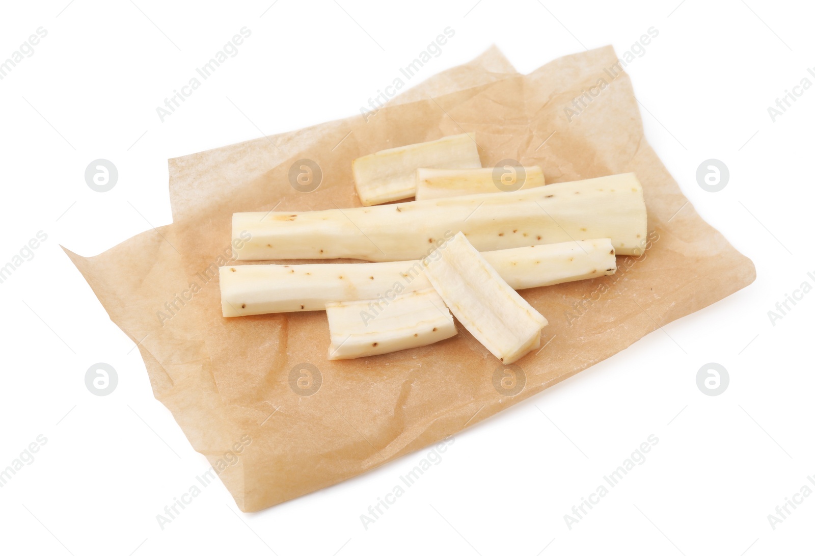 Photo of Cut raw salsify roots isolated on white