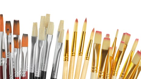 Image of Set of different paintbrushes on white background