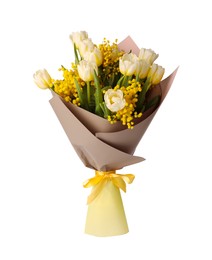 Bouquet of beautiful spring flowers isolated on white