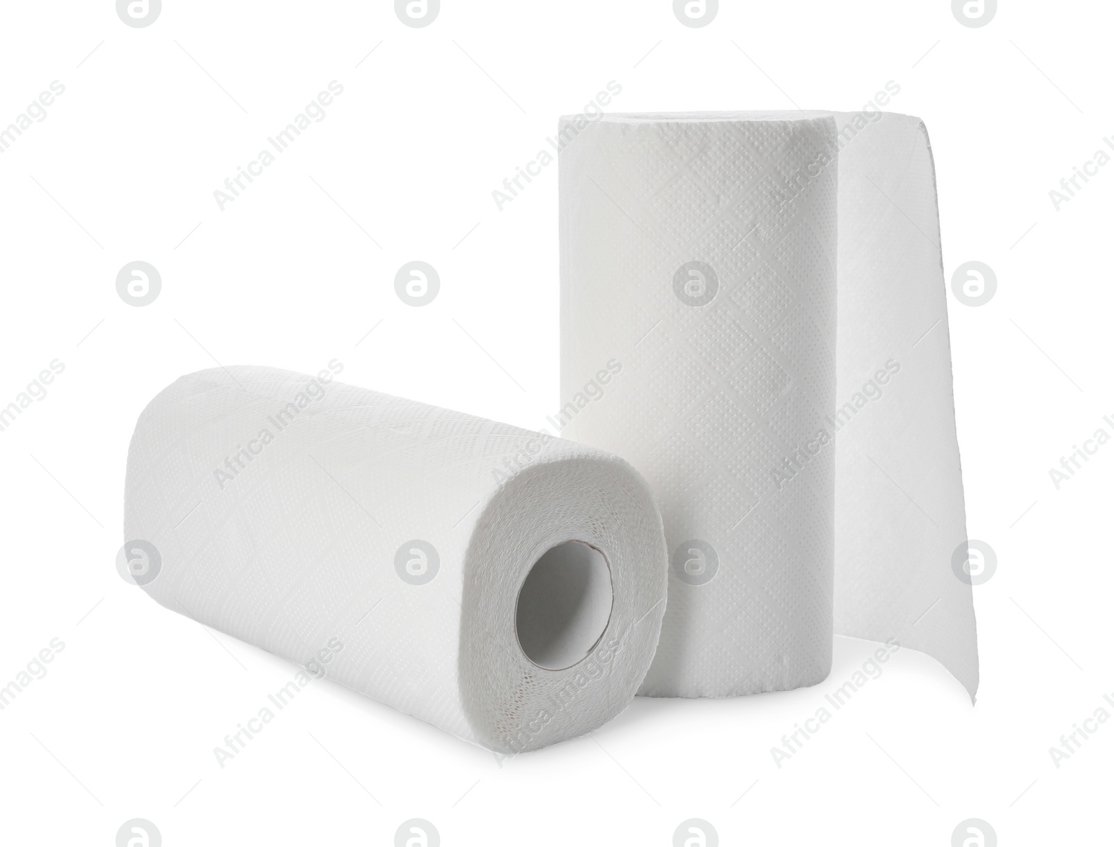 Photo of Rolls of paper tissues on white background