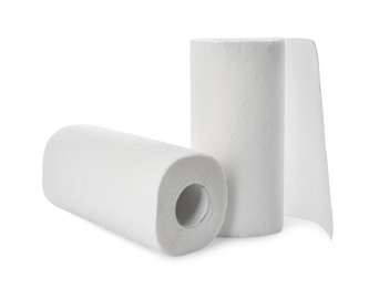 Rolls of paper tissues on white background