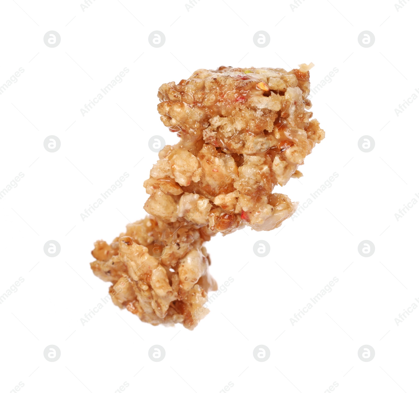 Photo of One piece of tasty granola bar isolated on white